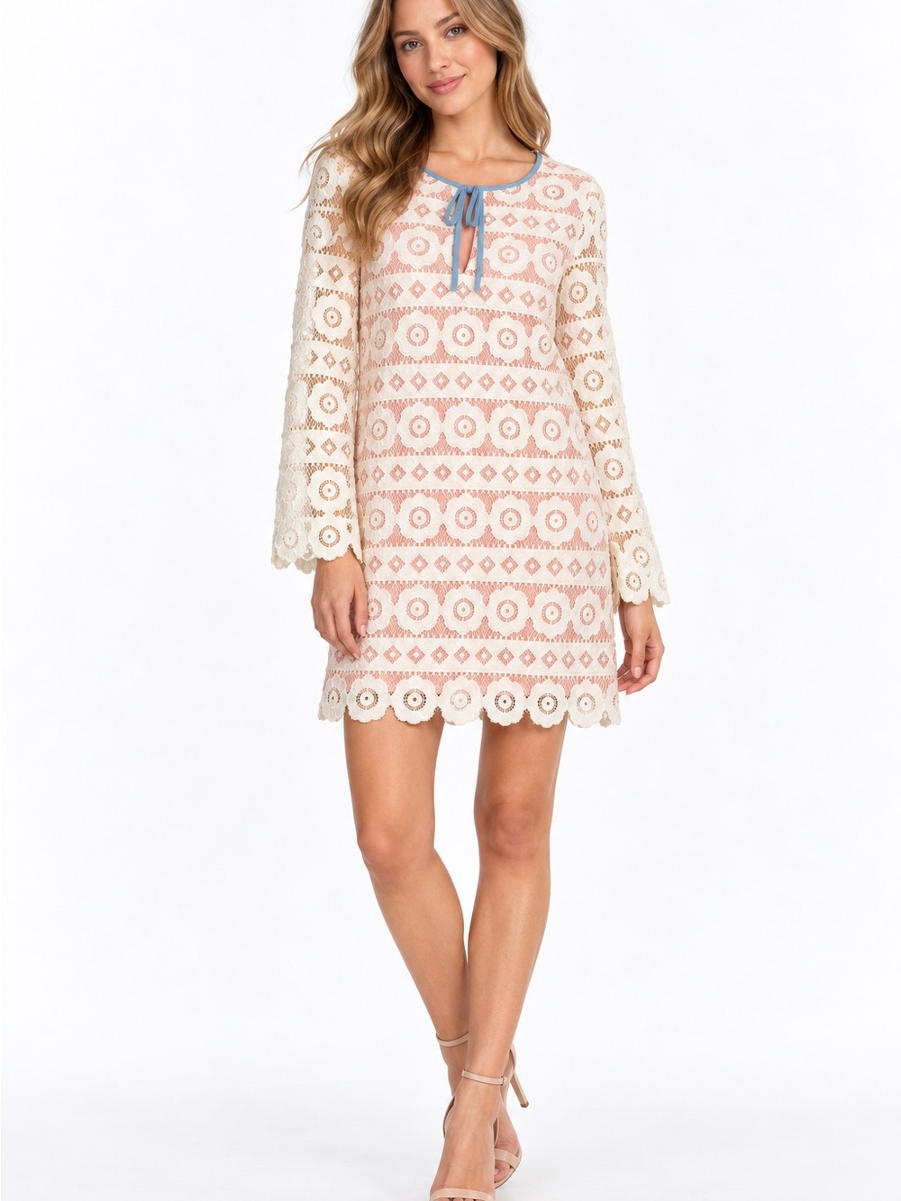 Juicy Couture Black Label Floral Lace Shift Dress Pink Ivory Blue Size 4